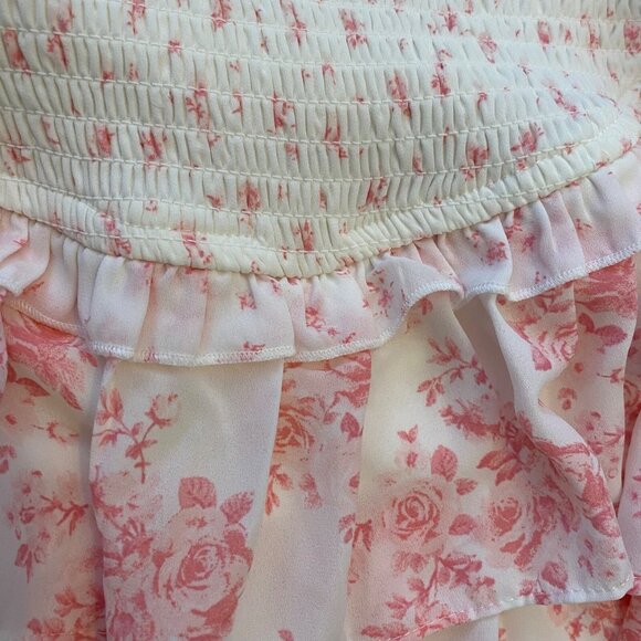 Thirty Thirty LA Skirt Mini Smocked Ruffles Pink Sz S Floral Dainty Coquette - Picture 6 of 8